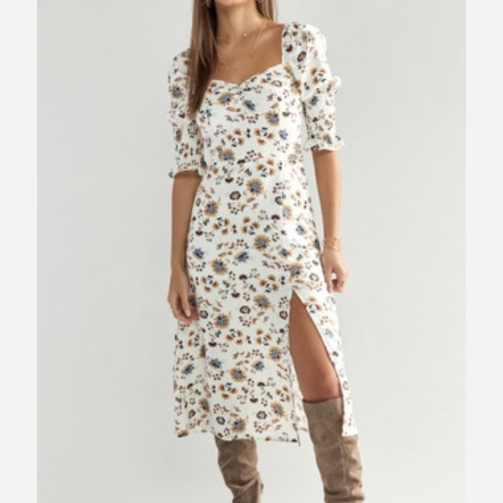 Audrey Parks x Francescas size small floral ivory midi dress cottage romantic bo